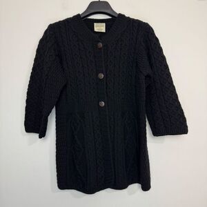 Kilronan Knitwear Black Half Sleeve Merino Wool Cardigan S